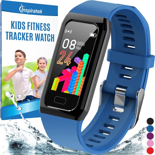 Inspiratek Kids Fitness Tracker for Girls and Boys (Age 5-16)- Waterproof Fitness Watch for Kids with Heart Rate Monitor, Sleep Monitor, Calorie Counter and More - Kids Activity Tracker (Blue)