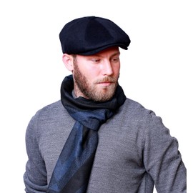 HATSQUARE - Men's 8 Panel Wool Newsboy Cap Flat Hat, darkblue, L