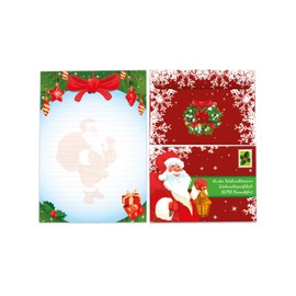 Letter Paper Set A5 Santa Writing Pad Lined with Envelope Christmas Secret Santa Gift for Children (1 Pad A5 with 25 Sheets + 15 Colourful Printed Envelopes "To Santa")