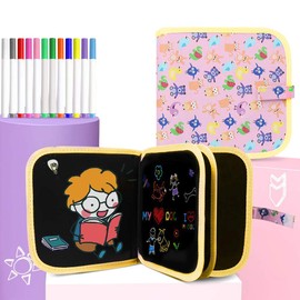 Tabla de Dibujo Portátil para Niños, Juguetes de Almohadilla de Dibujo de Aprendizaje Temprano Borrables a Doble Cara, fantástico juguetes Navidad y año Nuevo regalo, 12 Bolígrafos Borrables de Color