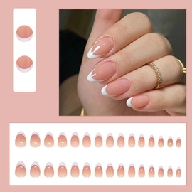 HaoTrade 30 Pcs French False Nails White Tip, Almond Press on Nails, Stick on Nail for Women Girls Nails Art, Oval Fake Nails, False Nail with Nail Glue, Removable Full Cover Acrylic Fake Nails Medium