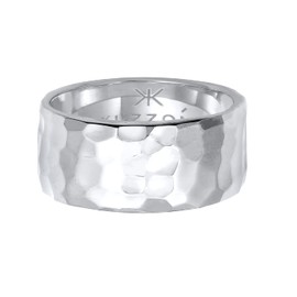 Kuzzoi 0608440221 Men's Ring in Hammered Design Band Ring Solid 10 mm Wide in 925 Sterling Silver Hammered Polished Ring for Men in Ring Size 60 - 66, Sterling Silver