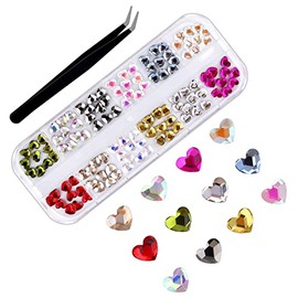 120PCS Heart Nail Art Rhinestones Charms EBANKU Heart Crystals Gems for Nails Flat Back Rhinestone Glitter Decals for DIY Nail and Crafts Decorations
