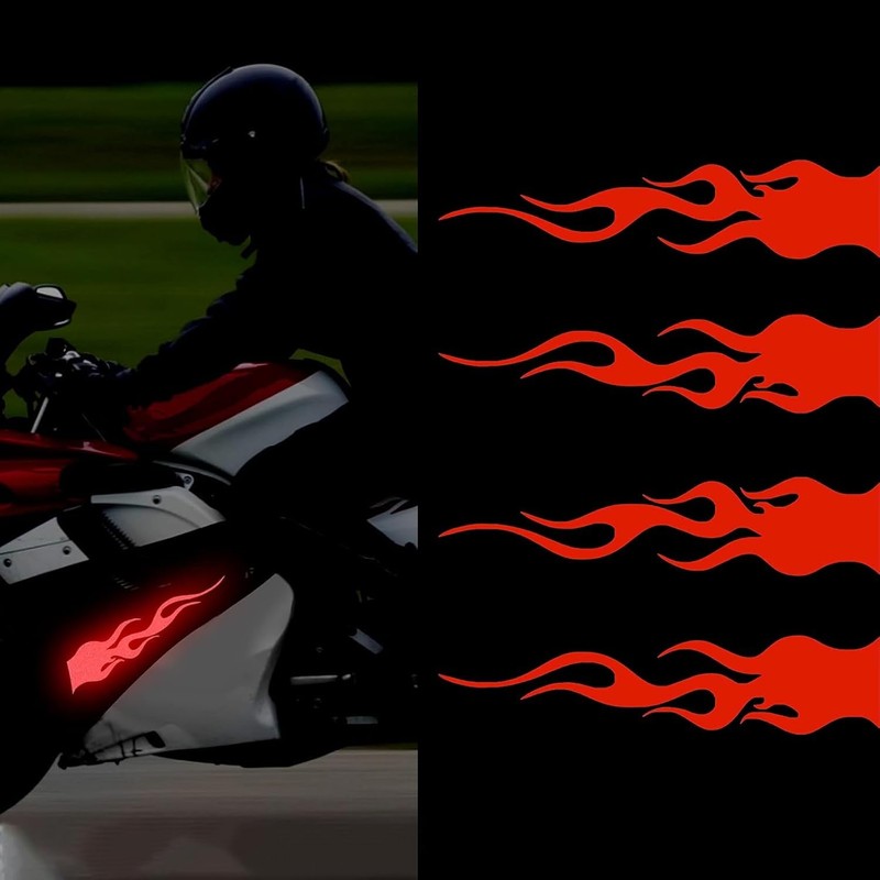 Fokmuaex 4pcs Reflective Flame Stickers, Universal Simulation Flame Decorative Stickers