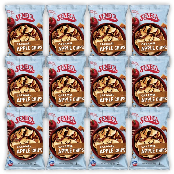 Seneca Caramel Apple Chips | Made from Fresh Apples | 100% Red Delicious Apples | Yakima Valley Orchards | Crisped Apple Perfection | Foil-Lined Freshness Bag | 2.5 ounce (Pack of 12)