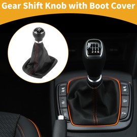 Partuto 6 Speed Manual Gear Shifter Knob with Cover - Car Shift Lever Knob with Cover - for Volkswagen Passat 2005-2010 Plastic Faux Leather Black Red - 1 Pc