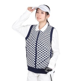 Cox Sportif LG4FVE50L Women's Sweater Vest, Plover Pattern, Lightweight, Patch, Full Zip, Hand Washable, Stylish, Sleeveless, Golf,, NV00 (navy), LL