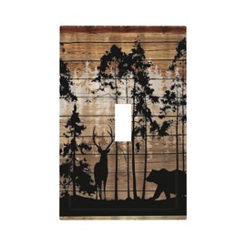 Rustic Forest Bear Deer Cabin Single Toggle Switch Wall Plate Electrical 1-Gang Light Receptacle Cover Dual Switch Faceplate Wildlife Woodland Mountain Hunting Animal Pine Elk Moose Lodge Farm Decor…