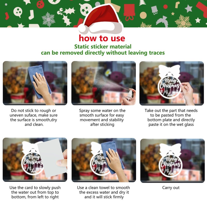 Hianjoo Christmas Stickers, Window Decorations, Double-Sided, Removable, Snowflake, Window Stickers,