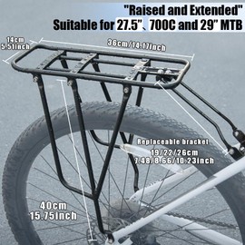 RBRL Bike Cargo Rack – Adjustable Rear Rack for Mountain & Road Bikes, Quick Installation fits 700C, 27.5", 29" – Waterproof, Rust-Resistant, Durable Bike Carrier for Commuting & Travel