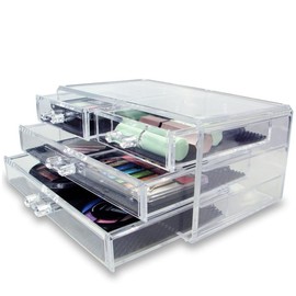Beavorty Acrylic Makeup Cosmetics Jewelry Organizer 3-layer Drawers Storage Box Hard Acrylic Space-saving Professional/home Use