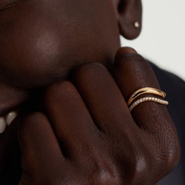 Kainier 2pairs Stacking Rings for Women 1mm 14K Gold Plated CZ V-Shaped Wavy Ring Thin Pinky Thumb Knuckle Ring Comfort Fit Size 5 to 10