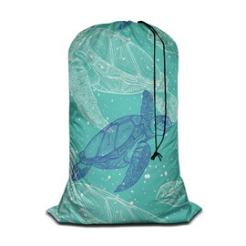 Swono Drawstring Laundry Bag Sea Turtles Sea Creature Sea Life Ocean Animal Underwater Blue Mandala Oversize Storage/Travel Bag for Home - Measures 28 x 40 Inches