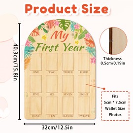 ORIGACH My First Year Baby Growth Photo Display Wood Board - 12 Months Newborn Milestones Photo Board - Neutral Baby Keepsake Board 1st Birthday Party Nursery Decor New Mom Gift - Tropical Leaves
