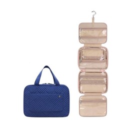 SIAM'S Travel Makeup Toiletry Bag for Women Portable Makeup Cosmetic Bag with Hanging Hook Water-resistant Makeup Case Organizer for Toiletries Accessories, Essentials (BLUE)