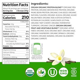 Orgain Organic Sport Vegan Protein Powder, Vanilla - 30g Plant Based Protein, For Preworkout or Muscle Recovery, With Turmeric, Ginger, Beets & Chia S