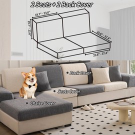 SWHFIWN Sectional Couch Cushion Covers,Washable Thick Stretch Jacquard Fabric Couch Covers for Sectional Sofa, Skin-Friendly Slip Sofa Slipcovers for Pets (Coffee,2 Seats + 2 Back Cover)