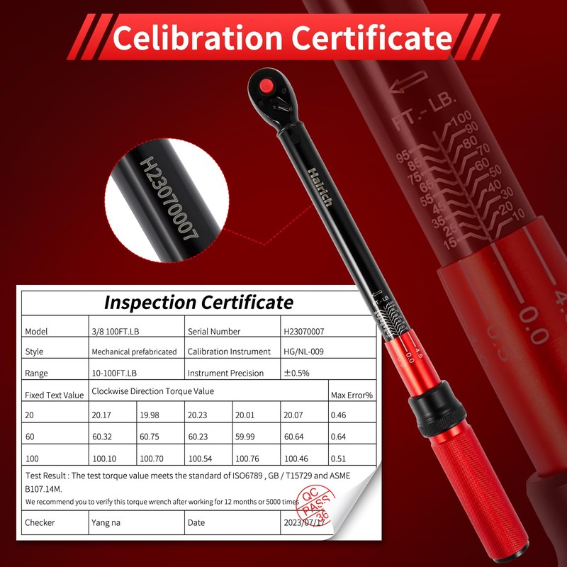 Hairich 3/8-Inch Torque Wrench, Dual-direction Torque Wrenches 10-100ft.lb/13.6-135.6Nm, 72-Tooth Dual