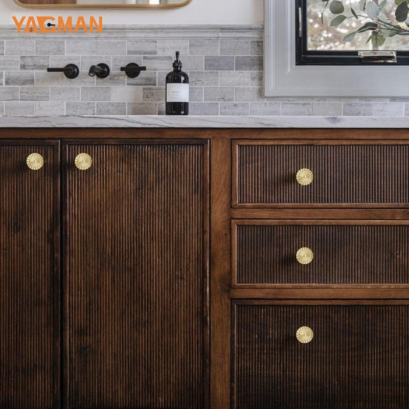 Yagman Brushed Gold Cabinet Knobs 10 Pack Round Sunflower Dresser