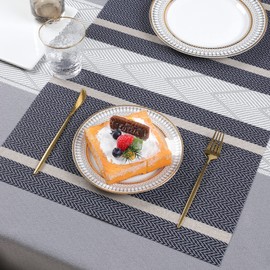 Madizz Set of 6 Easy Clean Placemats for Dining Table Washable, Heat Resistant Woven Vinyl Table Mats, Blue