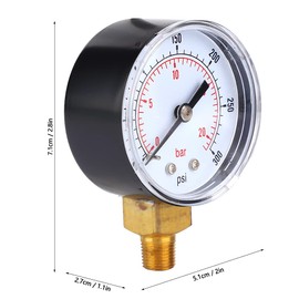 Mechanical Pressure Gauge, 1/8 Inch BSPT Axial Pressure Gauge for Air, Oil and Water 0-300 psi/0-20bar BSPT, Hydraulic All-Purpose Air Oil Water Gas Piezometer