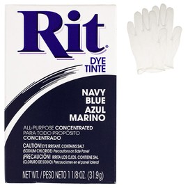 All Purpose Concentrated Rit Dye Powder Single Pack with Plastic Gloves for Clothing, Décor, and Crafts – Navy Blue
