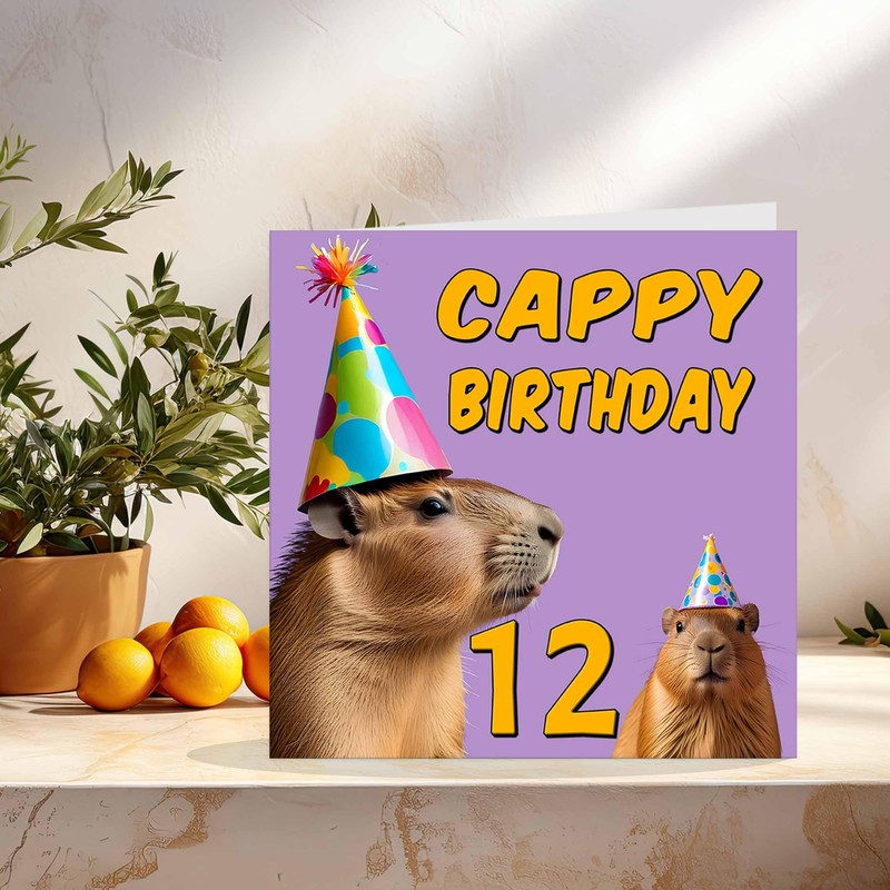 12th Capybara Birthday Card - Cappy Birthday - 12 Year