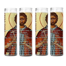 Saint Genesius Patron of Actors Comedians Dancers Performers and Clowns Laminated Italian Holy Card or Candles with Prayer Card (4 Candles, White)