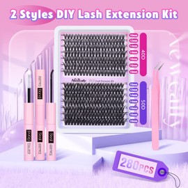 Lash Extension Kit Cluster Lashes Kit 40D 50D Volume Individual Eyelashes Kit D Curl DIY Eyelash Extension Kit 10-18MM Lash Clusters Kit Individuals 280Pcs by Newcally
