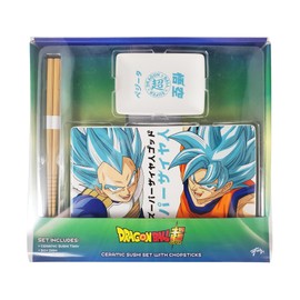 Dragon Ball Super Sushi Set featuring Goku and Vegeta, (Dish Size 8” x 5” x 1”, Dipping Saucer 4” x 3” x 1”), Super Saiyan God, Universe 7, Saiyan Prince, Shonen Jump, Dishware, Anime