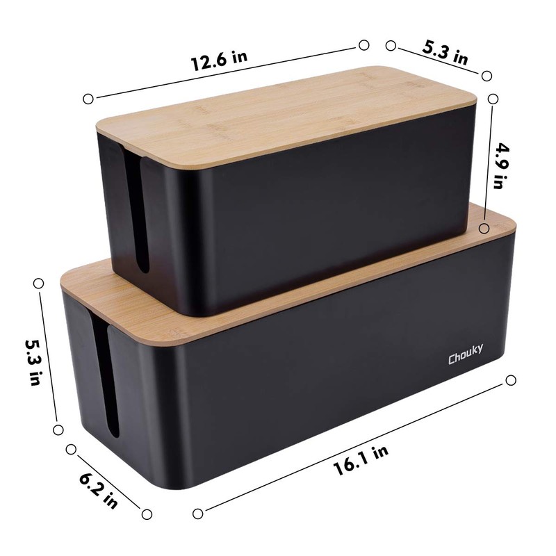 2 Pack Large Cable Management Box – Wooden Style Cord