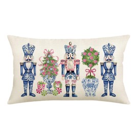 NUTEEN Merry Christmas Throw Pillow Cover 12x20 Inch Chinoiserie Nutcracker Christmas Decor Winter Holiday Party Cushion Case Decoration for Sofa Couch
