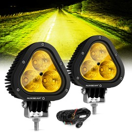 Auxbeam 4in 90W Led Amber Fog Light, Super Bright 9000LM LED Off Road Light Yellow Spot Flood Combo Triangle Led Pod for Jeep Motorcycle SUV Trucks Boat