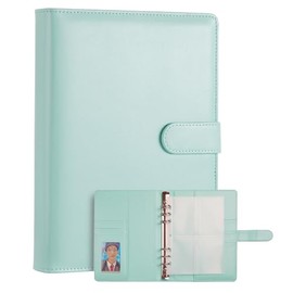 A5 Kpop Photocard Binder, PU Leather refillable Pages, 6 Ring Organizer Binder Cover with 10 Pocket Pages and 1 Set of backboards, Personal Planner with Magnetic Buckle (Blue)