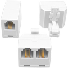 NECABLES (2+1Pack) 2pcs Double Phone Jack Splitter RJ11 6P4C 1 Male to 2 Females and 1pc Phone Line Coupler for Landline and Fax White