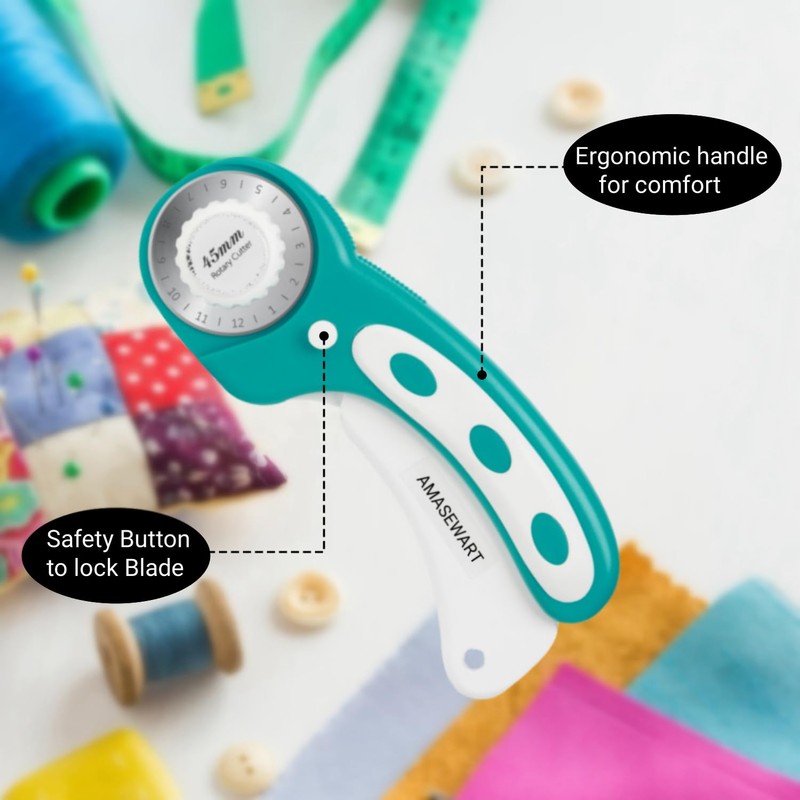 45mm Rotary Cutter for Fabric with 8pcs Rotary Blades, Rolling