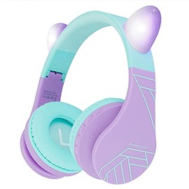 Auriculares Bluetooth PowerLocus para niños, auriculares plegables inalámbricos de diadema, auricular con micrófono, límite de volumen de 85DB, auriculares inalámbricos y con cable con Micro SD, FM