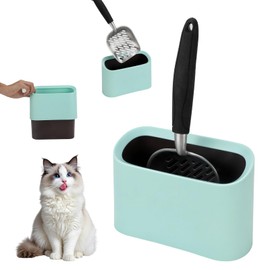 Midollarle Heavy-Duty Cat Litter Scoop with Holder, Metal Cat Scooper and Detachable Trash Can,Aluminum Kitty Poop Shovel Captures All Clumps,Speed Sifter Litter Box Scooper and Caddy with Lid(Green)