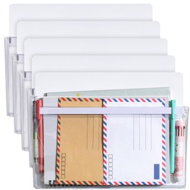 Henoyso 5 Pcs Magnetic File Holder Paper Holder Magnetic Pen Dry Erase Marker Organizer Fridge Pocket Organizer for Whiteboard Refrigerator, 9.5 x 12 in(White)