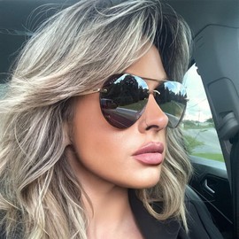 DIFF Lenox Gold + Brown Gradient Mirror, Designer Oversized Aviator Sunglasses for Women UV400 Polarized