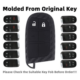 iSaddle Carbon Fiber Pattern Key Fob Cover for Chrysler 300 Dodge Ram Charger Challenger Dart Durango Journey Grand Cherokee Renegade Trailhawk Fiat Antitheft Keyless Entry Key Case/w KeyChain