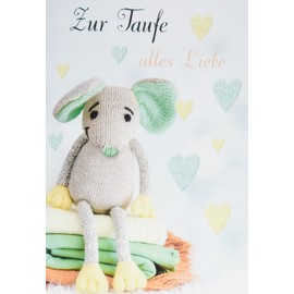 Perleberg Christening Card 11.6 x 16.6 cm - High-Quality Christening Card with Mouse Motif - Text Card for Christening - Ideal for Money Gifts - Christening Cards with Envelope - Congratulations for