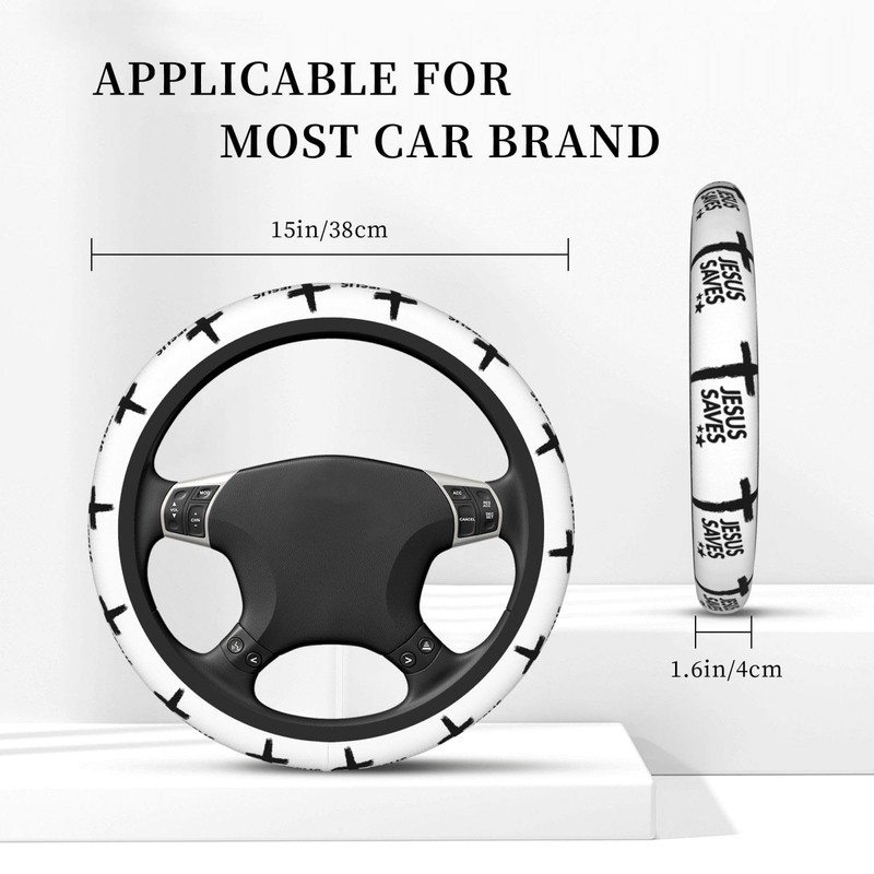 Jesus Cross Steering Wheel Cover Universal 15 Inch Car Accessories