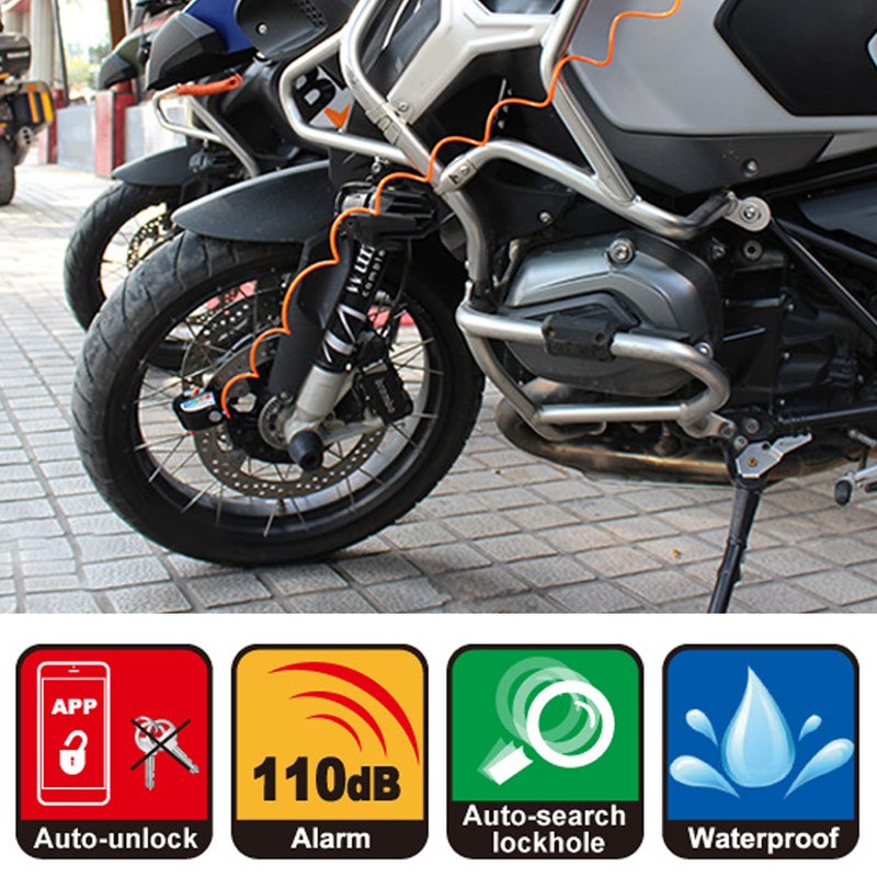 Motorcycle Alarm Disc Brake Lock, BT Unlock Replaceable Alarm Module,
