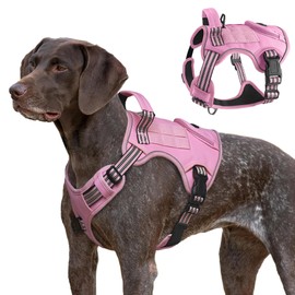 Tactical Dog Harness for Large Dogs, Heavy Duty No Pull Military Service Vest with Control Handle & 2 Patches, Adjustable Reflective Soft Padded Pet Harness for Training Walking Hiking (Pink, L)