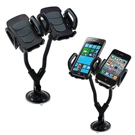 Heavy Duty Dual Car Mount with Flexible Long Gooseneck Holder Adjustable Cell Phone Cup Holder, Universal Size Fits 2 Phones