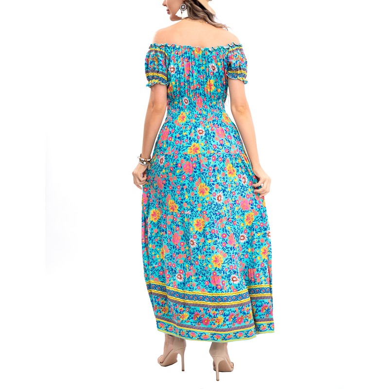 OSTOO Women's 2025 Summer Short Sleeves Boho Floral Print Tiered
