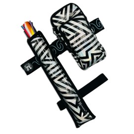 RaveVault Anti-Theft Rave Cell Phone Bag with Locking Zippers, Hidden Pocket – Perfect Phone Pouch for Ravers and Festival Go-ers (Silver ZIGZAG RaveVault + Fan Holster + Blue Spirals LED Belt)