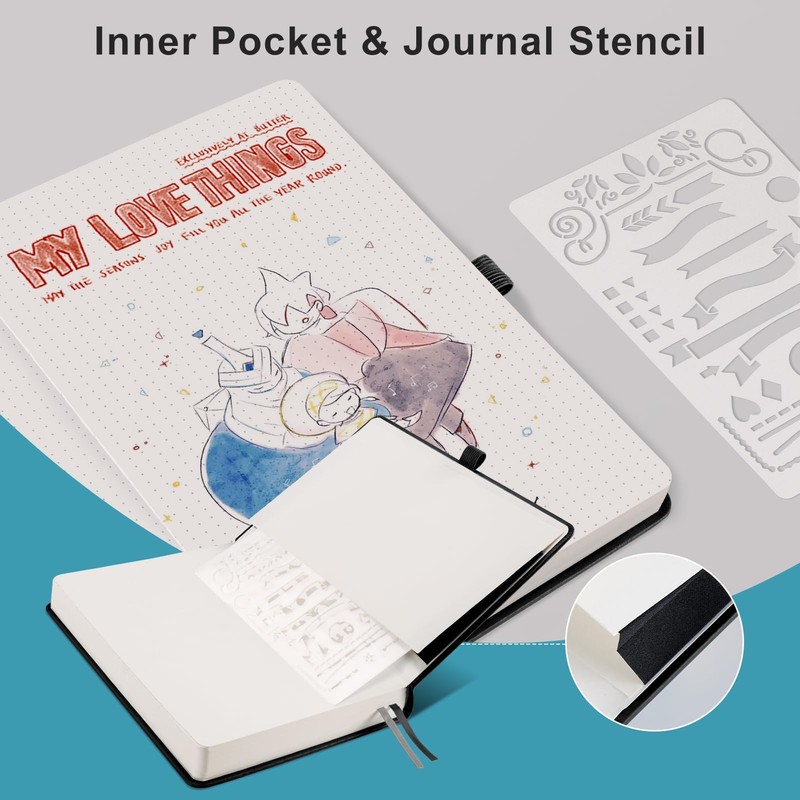 EMSHOI Dotted Journal Notebook - 320 Pages, 100gsm Thick Paper,