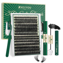KEYYOU LASH Kit de pestañas KEYYOU con efecto 3D, 280 unidades, 80D, 100D, 10-18MIX, rizo D, pestañas individuales, pestañas Wispy, volumen, naturales y suaves (Kit 3D: 80D, 100D, 10-18MIX)
